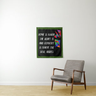 Home is where the heart is message red patterns tapestry