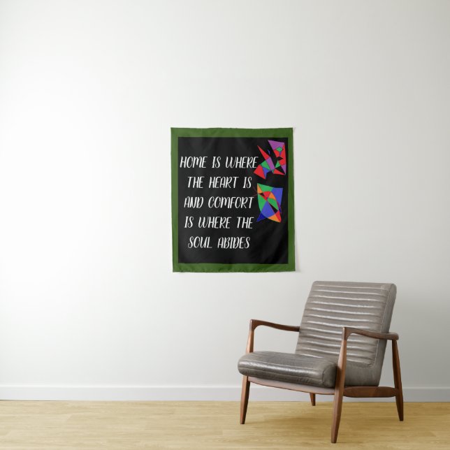 Home is where the heart is message red patterns tapestry (In Situ)