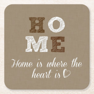 Home is where the Heart is Quote Square Paper Coaster