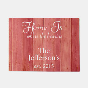 Home is Where the Heart is Red Woodgrain Doormat