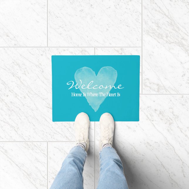 Home is where the heart is turquoise blue door mat (Indoor)