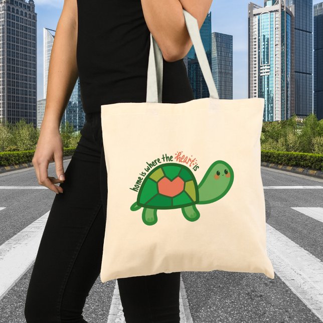 Home Is Where the Heart Is Turtle Quote Tote Bag (Home sweet home turtle)