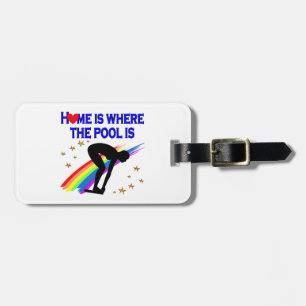 HOME IS WHERE THE POOL IS FOR THIS SWIMMER LUGGAGE TAG