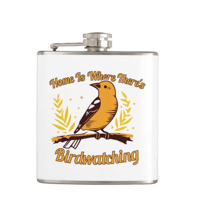 Home Is Where There's Birdwatching Hip Flask (Front)