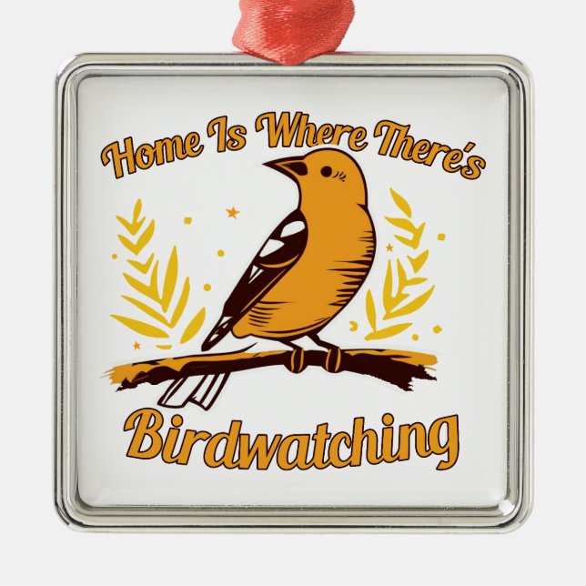 Home Is Where There's Birdwatching Metal Tree Decoration (Front)