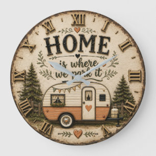 Home Is Where We Park It Camping Farmhouse Camper  Large Clock
