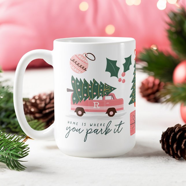 Home Is Where You Park It Pink Van Christmas Tree Coffee Mug (Home Is Where You Park It Pink Van Christmas Tree Coffee Mug)