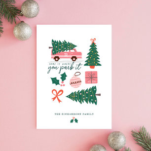 Home Is Where You Park It Pink Van Christmas Tree Holiday Card