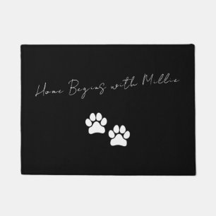 Home Is Where Your Pet Is Paw Print Black Doormat