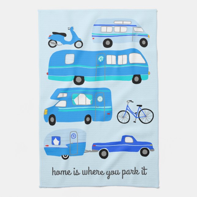 Home is WhereYou Park Retro Camper Motorhome RV Tea Towel (Vertical)