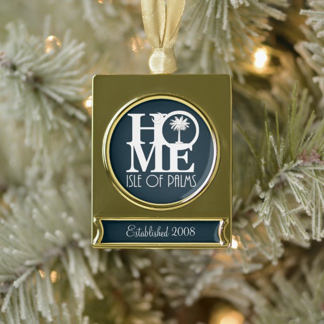 HOME Isle of Palms Customisable (Year Established) Gold Plated Banner Ornament (Tree)