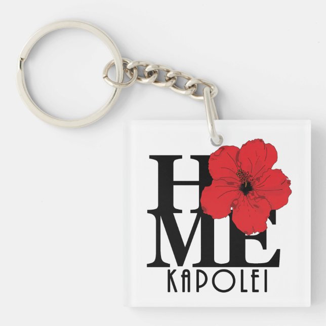 HOME Kapolei Hawaii Red Hibiscus Key Ring (Front)