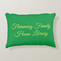 Home library cushion, kelly green, elegant script