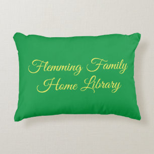 Home library cushion, kelly green, elegant script decorative cushion