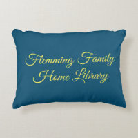 Home library cushion, navy blue, elegant script