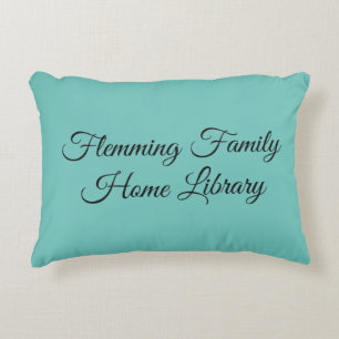 Home library cushion, pretty teal, elegant script decorative cushion