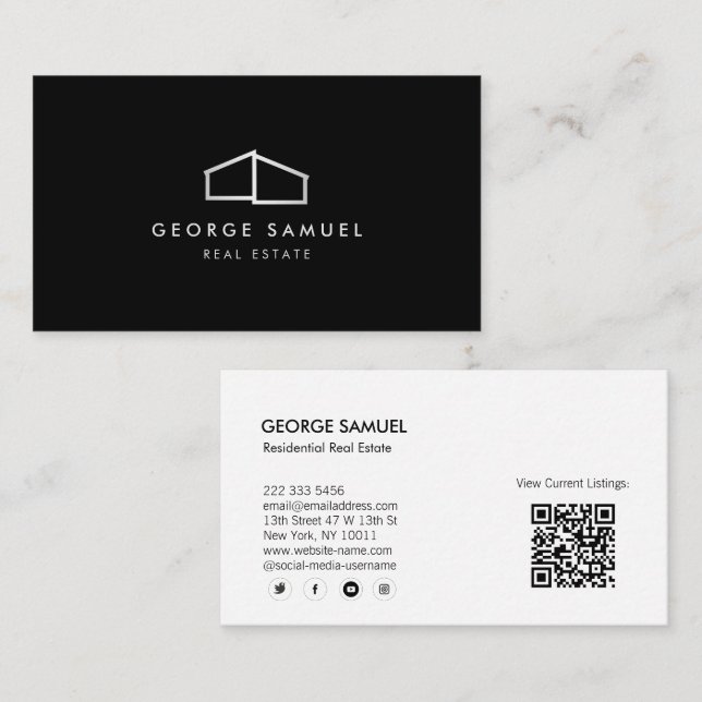 Home Logo Realtor Black & White Business Card (Front/Back)
