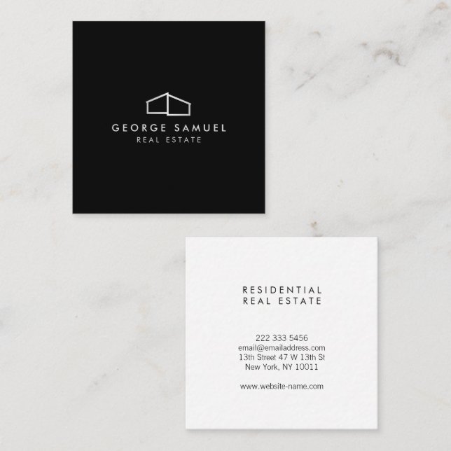 Home Logo Realtor Black & White Square Business Card (Front/Back)
