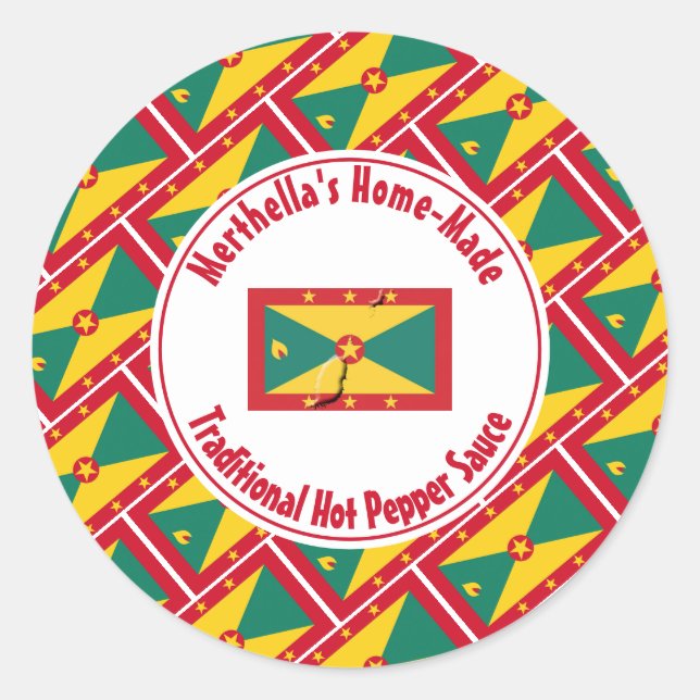 Home Made HOT PEPPER SAUCE Grenada Flag Classic Round Sticker (Front)