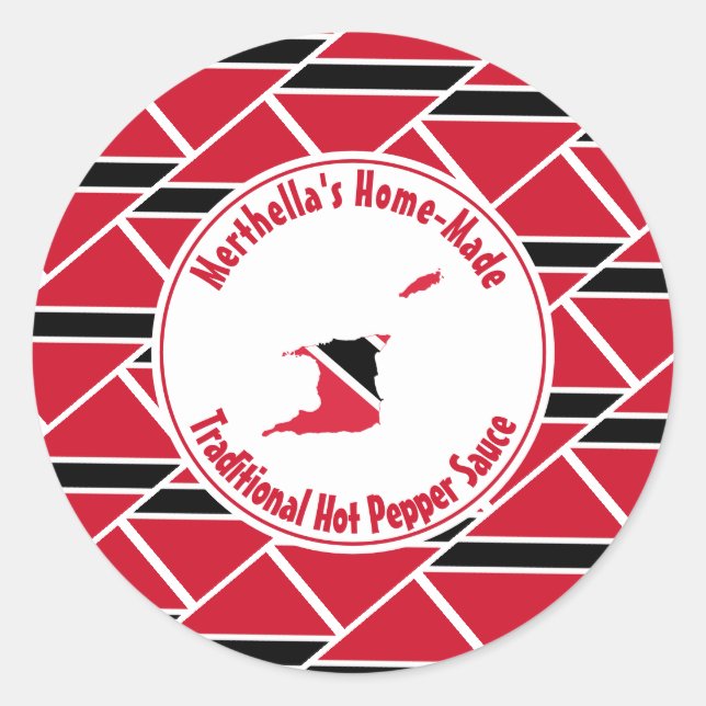 Home Made HOT PEPPER SAUCE Trinidad Tobago Flag Classic Round Sticker (Front)
