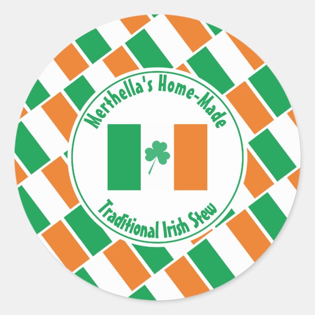 Home Made IRISH STEW Ireland Flag Shamrock Classic Round Sticker (Front)