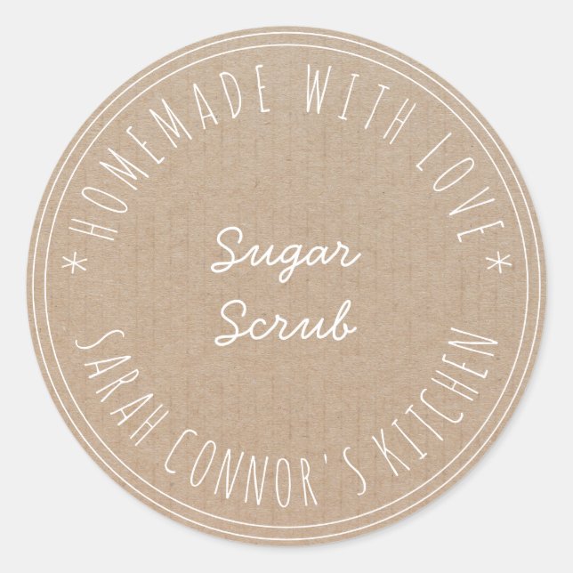 Home made with love Sugar Scrub Kraft Spa Classic Round Sticker (Front)