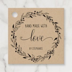 Home made with love typographic kraft paper favour tags