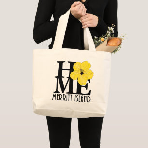 HOME Merritt Island Yellow Hibiscus Large Tote Bag