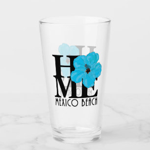 HOME Mexico Beach Florida Blue Hibiscus Glass