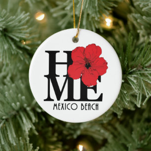 HOME Mexico Beach Red Hibiscus Ceramic Tree Decoration