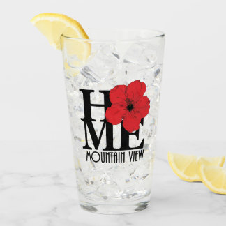 HOME Mountain View Hawaii Red Hibiscus Glass