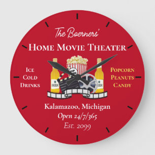 Home Movie Theater Popcorn Clapperboard Film Large Clock