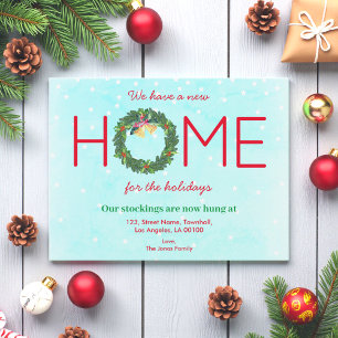 Home Moving Christmas Holiday Blue Winter  Announcement Postcard