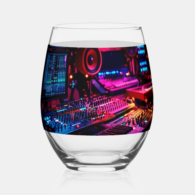 Home Music Studio Stemless Wine Glass (Front)