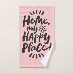 HOME my Happy Place! French Fashion Pink Black Hand Towel