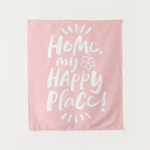 HOME my Happy Place! Lettering Calm Pastel Pink Tapestry