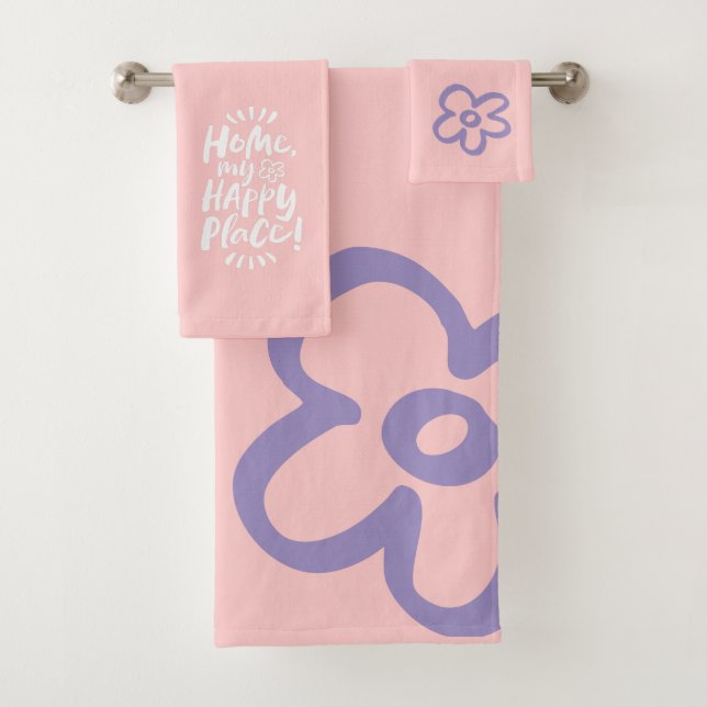 HOME my Happy Place!  Lettering Flower Pink Bath Towel Set (Insitu)