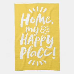 HOME my Happy Place! Lettering Happy Butter Yellow Tea Towel