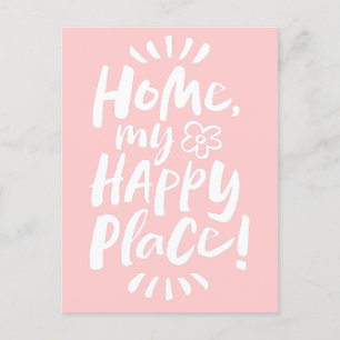 HOME my Happy Place! Shabby Chic Pink Lettering Holiday Postcard