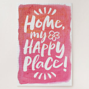 HOME my Happy Place!  Shelter in Place - Chic Pink Jigsaw Puzzle