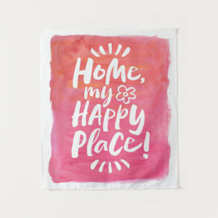 HOME my Happy Place! Watercolor Calm Pastel Pink Tapestry