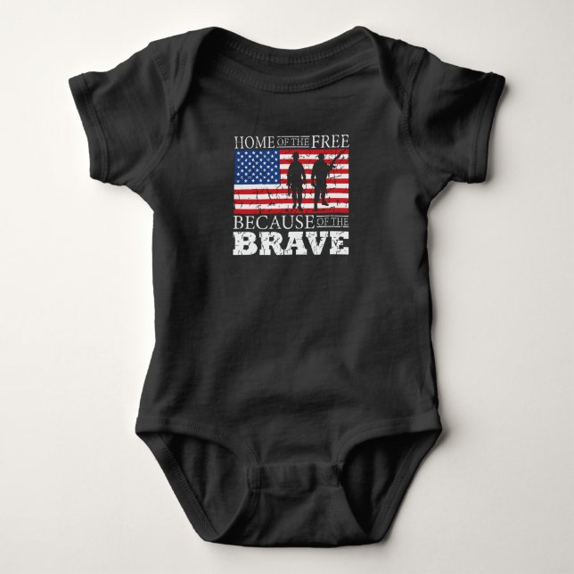 Home Of The Free Because Of The Brave - USA Flag Baby Bodysuit (Front)