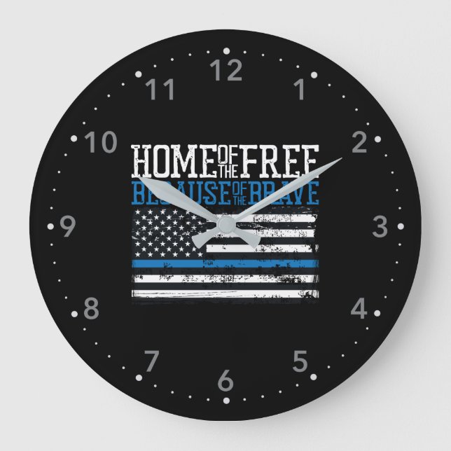 Home of the free because of the brave USA Flag Large Clock (Front)