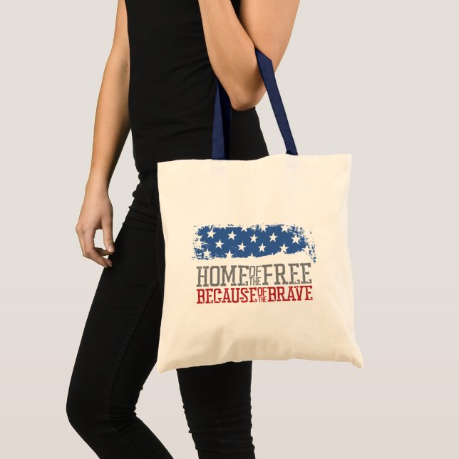 Home of the free because of the brave USA Flag Tote Bag (Front (Product))