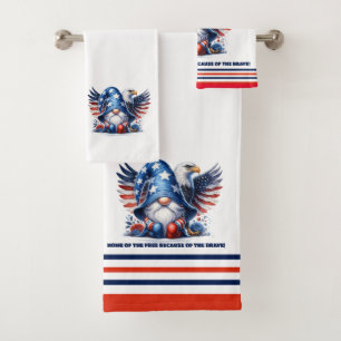 Home of the Free – Patriotic Gnome and Eagle Bath Towel Set