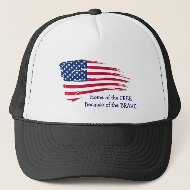 Home of the Free Wavy Flag Trucker Hat (Front)