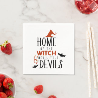 home of the witch and her little devils Halloween Napkin