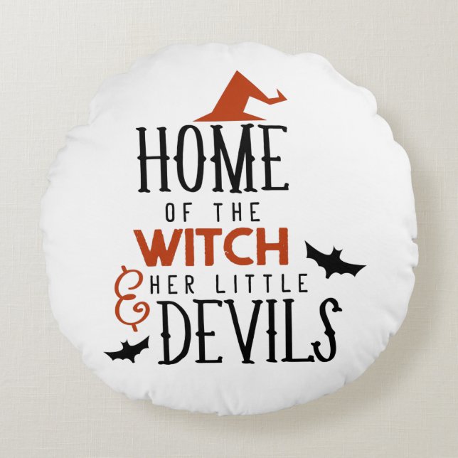 home of the witch and her little devils Halloween Round Cushion (Front)