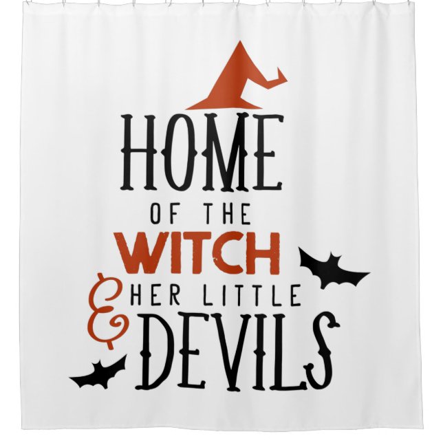 home of the witch and her little devils Halloween Shower Curtain (Front)