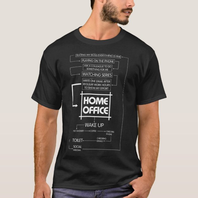 Home Office Daily Routine Work From Home Black T-Shirt (Front)